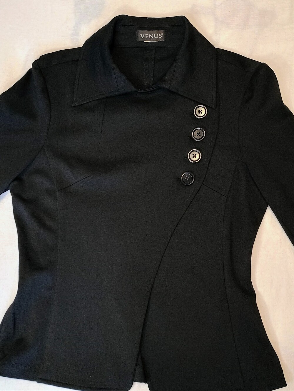 VENUS Black Asymmetric Four-Button Blazer 10 Hourglass Waist Classic Layering